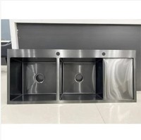 Wastafel Dapur Baja Tahan Karat 304 Buatan Tangan dengan Rak Pengering, Baskom Dalam, Pemasangan Atas/Bawah, Produsen OEM