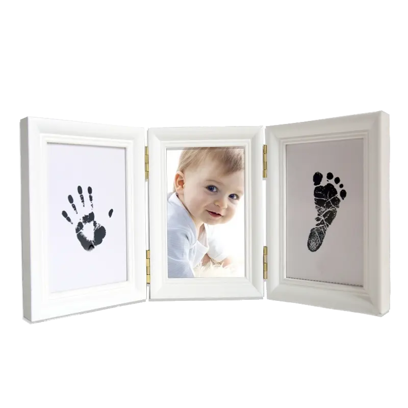 Baby Handprint Pé Imprimir Photo Frame Kit Pegada recém-nascida Baby Souvenir Photo Frame com ornamento lembrança de um ano velho