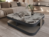 Table basse élégante et moderne en marbre arrondi, durable, écologique, polyvalente, avec surface spacieuse et structure en bois