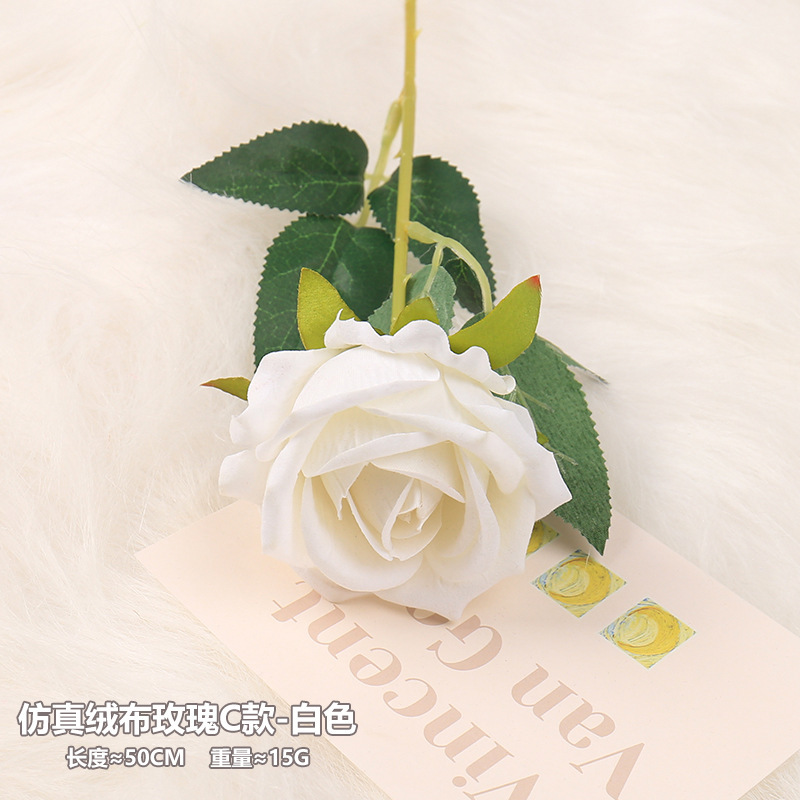Simulated Velvet Rose Model C - White