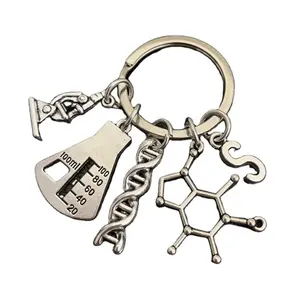 의사 분자 DNA 현미경 키 체인 과학 현미경 장비 의학 학교 선물 보석 편지 열쇠 고리