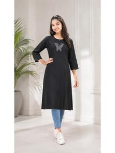 Kurti ethnique en coton slub pour filles, mode indienne traditionnelle pour enfants, tissu doux et confortable, Kurta élégante, vêtements pour filles - Product Image 1