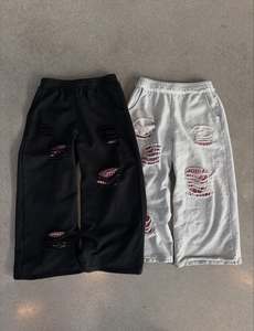 Pantalon de survêtement décontracté pour homme, à carreaux, double couche, épais, ample et déchiré - Product Image 4
