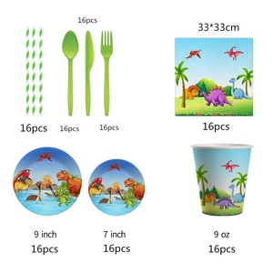 Fournitures de fête d'<span class=keywords><strong>anniversaire</strong></span> de <span class=keywords><strong>dinosaure</strong></span> comprenant bannière, assiettes, tasses, serviettes, <span class=keywords><strong>nappe</strong></span> ensemble de fournitures de vaisselle de fête de <span class=keywords><strong>dinosaure</strong></span> - Product Image 6