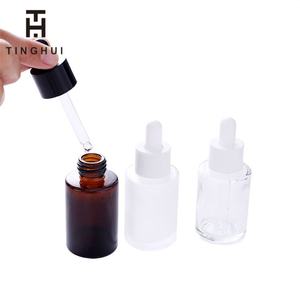 ขวดแก้วใสขุ่นสีเหลืองอำพันทรงแบนขนาด 20 มล. 30 มล. 50 มล. 60 มล. 80 มล. สำหรับบรรจุเซรั่มน้ำมันหอมระเหย พร้อมหลอดหยด ลดราคาพิเศษ - Product Image 3