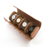 Boîte de rangement pour montres en cuir PU marron à 4 emplacements, personnalisable avec logo, faible MOQ, vente en gros, fabriquée en Chine, boîte cadeau colorée pour montres, boîte de voyage pour montres