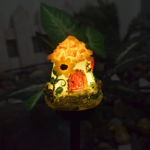 Solar LED gazonlamp Multi Craft miniatuur sprookjes huisje buiten tuin decoratie hars cottage paddenstoel lamp - Product Image 2