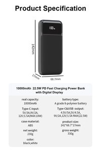 Custom High Capacity Powerbank 10000mah Fast <b>Charging</b> 22.5W PD for Charger Portable Phone With Digital Display - Product Image 5