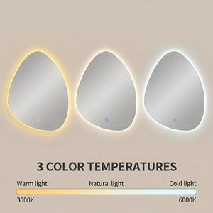 Kingstin Asymmetrische LED badkamerspiegel Kiezelsteen onregelmatige wandmontage verlichte make-up spiegel 3 kleuren dimbaar - Product Image 3