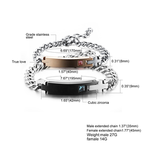 Bracelet d'identité personnalisé en acier inoxydable avec croix religieuse, plaque métallique vierge, chaîne <span class=keywords><strong>gourmette</strong></span>, ensemble de bijoux romantiques pour couples, vente en gros - Product Image 6