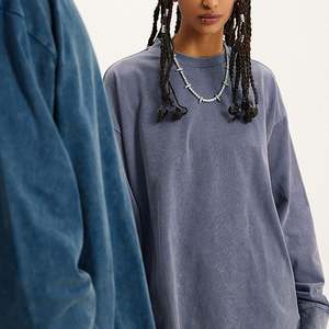 เสื้อยืดถักย้อมสีล้วนสำหรับผู้หญิงใช้ได้ทั้งชายและหญิงเสื้อยืดแขนยาววินเทจระบายอากาศได้ดี - Product Image 6