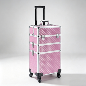 Rolling Aluminum <b>Makeup</b> Case 3 in 1 Cosmetic Trolley Vanity Storage Organizer for Salon Beauty Travel - Product Image 3