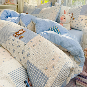 Adorable Panda &amp; <strong>Bear</strong> Puff Double Gauze 4-Piece Duvet Cover Set - Ultra-Soft &amp; Breathable for Child's Room - Product Image 4