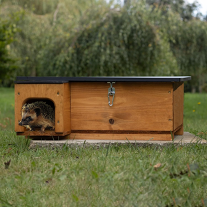 <span class=keywords><strong>Maison</strong></span> pour hérissons moderne en bois, isolée et résistante au froid, avec toit en bitume à fixation murale, entrée longue et boîte de protection contre les prédateurs - Product Image 5