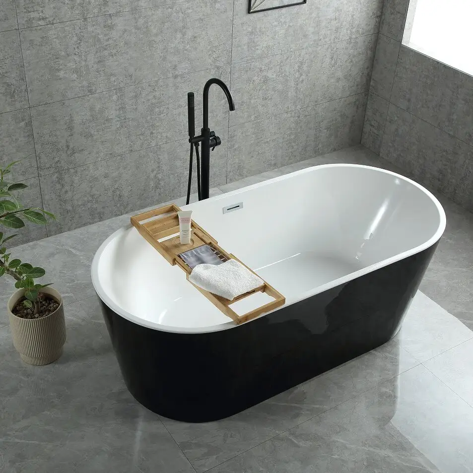 Sale classic luxury freestanding acrylic bathtubs oval black color acrylic material hotel home bathtub