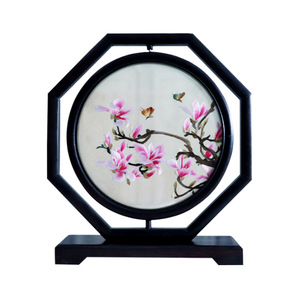 Ornement de table rotatif brodé double face, design paysager circulaire, style chinois traditionnel, en soie, octogonal - Product Image 4