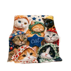 Couverture en flanelle à motifs de chats de dessin animé mignons, couverture de sieste légère et résistante à la décoloration pour les voyages et le camping, impression personnalisée OEM ODM Y - Product Image 3
