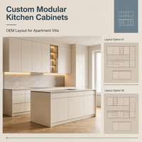 Meubles de cuisine modulaires en panneaux de particules sur mesure, en kit (RTA) pour la rénovation d'appartements et d'hôtels, commande en gros pour projets