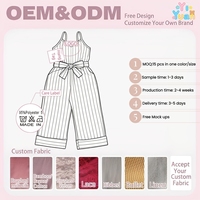 Combinaison rayée à bretelles spaghetti pour enfants, confectionnée sur mesure, avec nœud papillon à la taille, poignets retroussés, jambe large, tenue haut de gamme pour petites filles