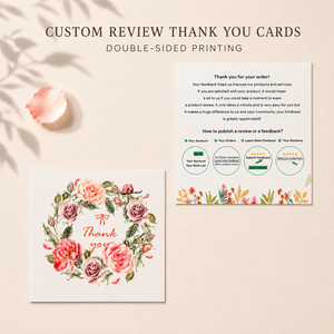 Cartes de remerciement avec motif couronne de roses aquarelle, cartes imprimées multi-floraux pour rappel de commentaires sur les commandes des petites entreprises - Product Image 1