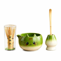 Ensemble de bols à matcha de style japonais portables, kit à thé en céramique avec chasen, motif d'animaux mignons, emballage cadeau