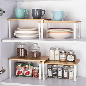 Étagère de rangement de bureau multifonctionnelle en bois à 2 niveaux réglable pour l'organisation de la cuisine et du salon - Product Image 3