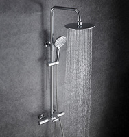 Colonne de douche moderne thermostatique murale de luxe multi-styles, finition laiton poli chromé, avec barre coulissante à double poignée et fonction pluie - Grande Vente