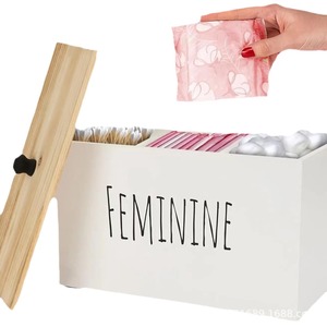 Wooden Storage <b>Box</b> With Lid Rectangular Covered Compartments For Cotton Buds Balls <b>Makeup</b> Pads Feminine Desk Organizer - Product Image 2