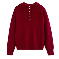 OEM ODM 100% Pull décontracté à quarts de boutons en laine pour femmes, tricots à capuche doux et confortables, sweats à capuche respirants
