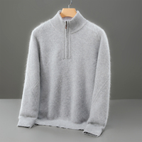 Pull en laine pure à 100% pour homme, manches longues, col semi-haut zippé, tricoté, vêtements décontractés personnalisés, OEM ODM