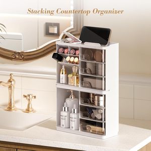 3 Layer Injection-Molded HIPS+PS Rectangle Plastic Modern <b>Makeup</b> Organizer Box Rotatable <b>Storage</b> <b>for</b> Desk Drawer - Product Image 4