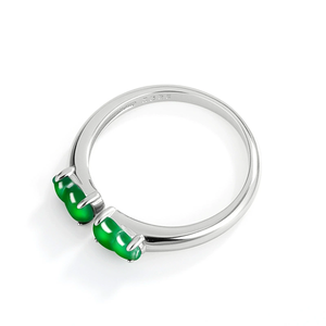 S925 <b>silver</b> set with natural A-grade jadeite double-cupola <b>emerald</b> ice-type jade <b>ring</b> for women, adjustable design - Product Image 2