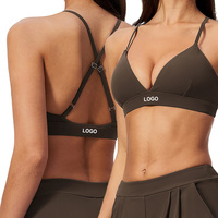 Soutien-gorge de sport respirant et extensible à séchage rapide, coupe ajustée, dos croisé, col en V en tissu brossé FWX8793-1 pour la course et la gym