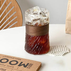 Mug en verre borosilicate à motif écorce d'arbre vintage, résistant à la chaleur et au froid, avec bande en <span class=keywords><strong>bois</strong></span> anti-brûlure - Product Image 3