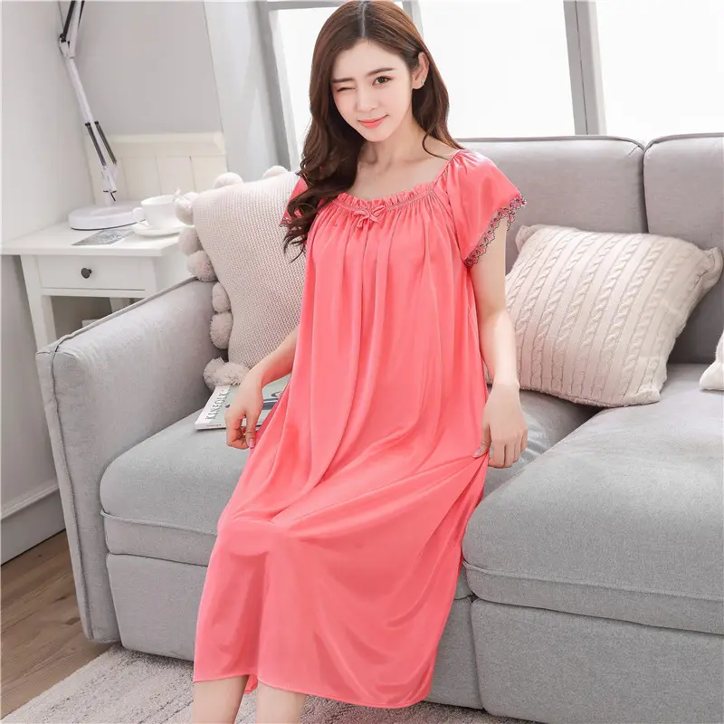 Hot Selling Lady Plus Size Pajamas Women Sleepwear Ice Silk Nightgown