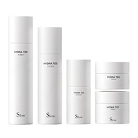 Nouvel ensemble de cosmétiques au design élégant : flacon en verre 30g 50g, pot à crème avec couvercle rayé doré, flacon à pression pour essence liquide 30ml 40ml 50ml