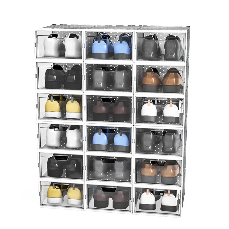 Factory Supply Foldable PP Shoe Storage Box 18pcs Plastic Stackable Shoe Box
