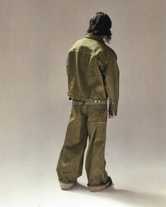 Jean phù hợp với nhà sản xuất tùy chỉnh mùa xuân dạo phố hai mảnh loe cứu hộ quần và áo khoác thiết lập nguyên Nhật Bản selvedge người đàn ông Denim thiết lập - Product Image 4