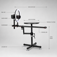 Plateau tournant pour photographie 360° avec anneau lumineux LED, support de présentation rotatif à hauteur réglable pour e-commerce, vidéo et diffusion en direct - Vente en gros