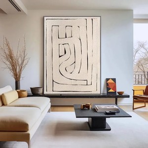 100% tay vẽ lớn 3D tối giản màu be kết cấu thạch cao màu be Boho trừu tượng tường trang trí Vải Acrylic tác phẩm nghệ thuật sơn dầu - Product Image 4