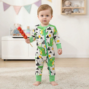 Lindo Mono de Fibra de Bambú con Cierre para Bebé, Traje de Manga Larga con Estampado Animal, Estilo Europeo para Niños, Todas las Temporadas, Clase A - Product Image 4