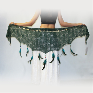 เข็มขัดผ้าพันคอสะโพกลูกปัดขนนกยูงชุดเต้นระบำหน้าท้อง - Product Image 1