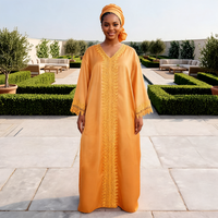 Abaya Wanita Muslim Mewah Anti-Kerut Lengan Panjang Poliester MOQ Rendah 2026, Gaun Pesta Malam Afrika Maroko Boubou