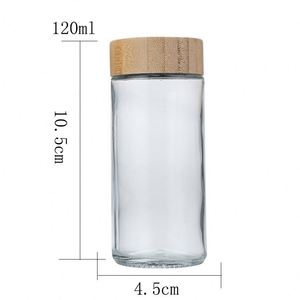 Pot à épices rond personnalisé de 90 ml, 120 ml, 4 oz, bouteille en verre pour poivre et assaisonnements avec couvercle en bambou et en bois - Product Image 2