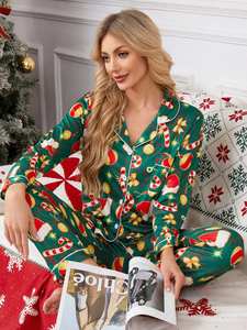 Vente en gros du fabricant Ensemble <span class=keywords><strong>de</strong></span> pyjamas <span class=keywords><strong>de</strong></span> Noël 2 pièces à manches longues, élégants, respirants et confortables pour femmes - Product Image 3