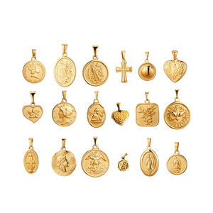 Colgante Unisex de Moda |   Colgante de Moneda Vintage de Acero Inoxidable con Oro PVD de 18K, Cruz, Virgen María, Santos y Ángeles - Product Image 1
