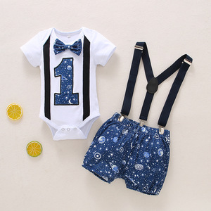 Conjunto de Ropa de Caballero para Bebé de 1 Año, 2 Piezas, Estampado de Estrellas de Dibujos Animados, Mamelucos para Bebé - Product Image 2