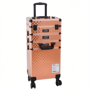 Vncop Aluminum Cosmetic <b>Case</b> Rose Gold 4-<b>in</b>-1 Interchangeable Rolling <b>Makeup</b> Bag Large Modern Style - Product Image 1