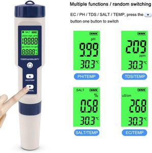 เครื่องตรวจวัดคุณภาพน้ำดิจิตอลอัจฉริยะ 5-in-1 รุ่น ABS 9909 สำหรับวัดค่า EC TDS PH อุณหภูมิ และความเค็ม - Product Image 4