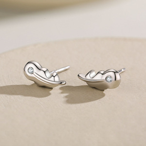 Boucles d'oreilles en argent sterling S925 avec zircone ronde, version cuivre personnalisable, inspiration naturelle, feuille, cadeau créatif pour femmes - Product Image 3